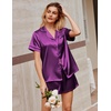 image:imageEkouaer Silk Satin Pajamas 2 Piece Pajamas for Women Set Button Down PJ Short Sleeve and Shorts Pjs Lounge SetsPurple