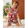 image:imageEkouaer Silk Satin Pajamas 2 Piece Pajamas for Women Set Button Down PJ Short Sleeve and Shorts Pjs Lounge SetsRedsanta Claus on Vacation