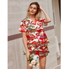 image:imageEkouaer Silk Satin Pajamas 2 Piece Pajamas for Women Set Button Down PJ Short Sleeve and Shorts Pjs Lounge SetsRedsanta Claus on Vacation