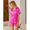 image:imageEkouaer Silk Satin Pajamas 2 Piece Pajamas for Women Set Button Down PJ Short Sleeve and Shorts Pjs Lounge SetsRose Red