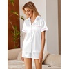 image:imageEkouaer Silk Satin Pajamas 2 Piece Pajamas for Women Set Button Down PJ Short Sleeve and Shorts Pjs Lounge SetsWhite