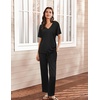 image:imageEkouaer Womens 2 Piece Lounge Set Casual Summer Outfits Ribbed Short Sleeve amp Wide Leg Pants Matching Set for Travel HomeBlack