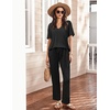 image:imageEkouaer Womens 2 Piece Lounge Set Casual Summer Outfits Ribbed Short Sleeve amp Wide Leg Pants Matching Set for Travel HomeBlack