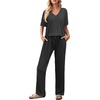 image:imageEkouaer Womens 2 Piece Lounge Set Casual Summer Outfits Ribbed Short Sleeve amp Wide Leg Pants Matching Set for Travel HomeBlack