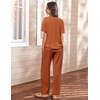 image:imageEkouaer Womens 2 Piece Lounge Set Casual Summer Outfits Ribbed Short Sleeve amp Wide Leg Pants Matching Set for Travel HomeBrick Red