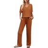 image:imageEkouaer Womens 2 Piece Lounge Set Casual Summer Outfits Ribbed Short Sleeve amp Wide Leg Pants Matching Set for Travel HomeBrick Red