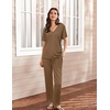 image:imageEkouaer Womens 2 Piece Lounge Set Casual Summer Outfits Ribbed Short Sleeve amp Wide Leg Pants Matching Set for Travel HomeBrown
