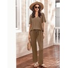 image:imageEkouaer Womens 2 Piece Lounge Set Casual Summer Outfits Ribbed Short Sleeve amp Wide Leg Pants Matching Set for Travel HomeBrown