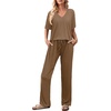 image:imageEkouaer Womens 2 Piece Lounge Set Casual Summer Outfits Ribbed Short Sleeve amp Wide Leg Pants Matching Set for Travel HomeBrown