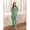 image:imageEkouaer Womens 2 Piece Lounge Set Casual Summer Outfits Ribbed Short Sleeve amp Wide Leg Pants Matching Set for Travel HomeGreen