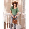 image:imageEkouaer Womens 2 Piece Lounge Set Casual Summer Outfits Ribbed Short Sleeve amp Wide Leg Pants Matching Set for Travel HomeGreen