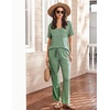 image:imageEkouaer Womens 2 Piece Lounge Set Casual Summer Outfits Ribbed Short Sleeve amp Wide Leg Pants Matching Set for Travel HomeGreen
