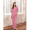image:imageEkouaer Womens 2 Piece Lounge Set Casual Summer Outfits Ribbed Short Sleeve amp Wide Leg Pants Matching Set for Travel HomeHot Pink