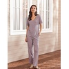 image:imageEkouaer Womens 2 Piece Lounge Set Casual Summer Outfits Ribbed Short Sleeve amp Wide Leg Pants Matching Set for Travel HomeLilac