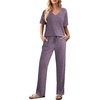 image:imageEkouaer Womens 2 Piece Lounge Set Casual Summer Outfits Ribbed Short Sleeve amp Wide Leg Pants Matching Set for Travel HomePurple