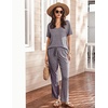 image:imageEkouaer Womens 2 Piece Lounge Set Casual Summer Outfits Ribbed Short Sleeve amp Wide Leg Pants Matching Set for Travel HomePurple