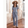 image:imageEkouaer Womens 2 Piece Lounge Set Casual Summer Outfits Ribbed Short Sleeve amp Wide Leg Pants Matching Set for Travel HomeRoyal Blue