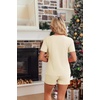 image:imageEkouaer Womens 2 Piece Lounge Sets Summer Two Piece Outfits Ribbed Knit V Neck Short Sleeve Tee and Pockets Shorts SetsBeige