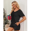 image:imageEkouaer Womens 2 Piece Lounge Sets Summer Two Piece Outfits Ribbed Knit V Neck Short Sleeve Tee and Pockets Shorts SetsBlack