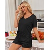 image:imageEkouaer Womens 2 Piece Lounge Sets Summer Two Piece Outfits Ribbed Knit V Neck Short Sleeve Tee and Pockets Shorts SetsBlack