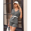image:imageEkouaer Womens 2 Piece Lounge Sets Summer Two Piece Outfits Ribbed Knit V Neck Short Sleeve Tee and Pockets Shorts SetsGray