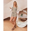 image:imageEkouaer Womens 2 Piece Lounge Sets Summer Two Piece Outfits Ribbed Knit V Neck Short Sleeve Tee and Pockets Shorts SetsKhaki