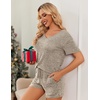image:imageEkouaer Womens 2 Piece Lounge Sets Summer Two Piece Outfits Ribbed Knit V Neck Short Sleeve Tee and Pockets Shorts SetsKhaki