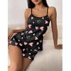 image:imageEkouaer Womens Cami Pajama Sets 2 Piece Cute Print Pjs Soft Tank Top amp Elastic Waist Shorts Camisole Lounge SetPink Heart