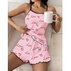 image:imageEkouaer Womens Cami Pajama Sets 2 Piece Cute Print Pjs Soft Tank Top amp Elastic Waist Shorts Camisole Lounge SetPink Love