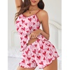 image:imageEkouaer Womens Cami Pajama Sets 2 Piece Cute Print Pjs Soft Tank Top amp Elastic Waist Shorts Camisole Lounge SetPink Love Heart