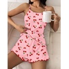 image:imageEkouaer Womens Cami Pajama Sets 2 Piece Cute Print Pjs Soft Tank Top amp Elastic Waist Shorts Camisole Lounge SetRed Cherry
