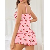 image:imageEkouaer Womens Cami Pajama Sets 2 Piece Cute Print Pjs Soft Tank Top amp Elastic Waist Shorts Camisole Lounge SetRed Cherry