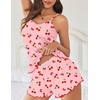 image:imageEkouaer Womens Cami Pajama Sets 2 Piece Cute Print Pjs Soft Tank Top amp Elastic Waist Shorts Camisole Lounge SetRed Cherry
