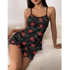 image:imageEkouaer Womens Cami Pajama Sets 2 Piece Cute Print Pjs Soft Tank Top amp Elastic Waist Shorts Camisole Lounge SetRed Lip