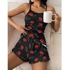 image:imageEkouaer Womens Cami Pajama Sets 2 Piece Cute Print Pjs Soft Tank Top amp Elastic Waist Shorts Camisole Lounge SetRed Lip