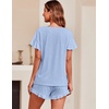 image:imageEkouaer Womens Pajama Set Ruffle Sleeves Top and Short Soft 2 Piece Loungewear SetBlue