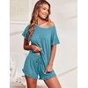 image:imageEkouaer Womens Pajama Set Ruffle Sleeves Top and Short Soft 2 Piece Loungewear SetBlue Green
