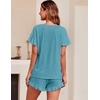image:imageEkouaer Womens Pajama Set Ruffle Sleeves Top and Short Soft 2 Piece Loungewear SetBlue Green