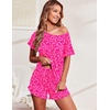 image:imageEkouaer Womens Pajama Set Ruffle Sleeves Top and Short Soft 2 Piece Loungewear SetHot Pink Leopard