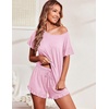 image:imageEkouaer Womens Pajama Set Ruffle Sleeves Top and Short Soft 2 Piece Loungewear SetIcy Pink