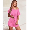 image:imageEkouaer Womens Pajama Set Ruffle Sleeves Top and Short Soft 2 Piece Loungewear SetPink Cosmos