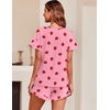 image:imageEkouaer Womens Pajama Set Ruffle Sleeves Top and Short Soft 2 Piece Loungewear SetPink Strawberry