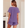 image:imageEkouaer Womens Pajama Set Ruffle Sleeves Top and Short Soft 2 Piece Loungewear SetPurple