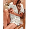 image:imageEkouaer Womens Pajama Set Ruffle Sleeves Top and Short Soft 2 Piece Loungewear SetRabbits and Flowers