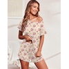 image:imageEkouaer Womens Pajama Set Ruffle Sleeves Top and Short Soft 2 Piece Loungewear SetTeddy Bearcherry