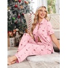 image:imageEkouaer Womens Pajama Sets 2 Piece Button Down Short Sleeve Pjs Set Soft Lounge Set with Long Pants SXXLChristmas Cane