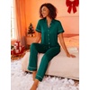 image:imageEkouaer Womens Pajama Sets 2 Piece Button Down Short Sleeve Pjs Set Soft Lounge Set with Long Pants SXXLGreen