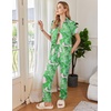 image:imageEkouaer Womens Pajama Sets 2 Piece Button Down Short Sleeve Pjs Set Soft Lounge Set with Long Pants SXXLGreen Leaf