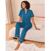 image:imageEkouaer Womens Pajama Sets 2 Piece Button Down Short Sleeve Pjs Set Soft Lounge Set with Long Pants SXXLLake Blue