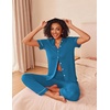 image:imageEkouaer Womens Pajama Sets 2 Piece Button Down Short Sleeve Pjs Set Soft Lounge Set with Long Pants SXXLLake Blue